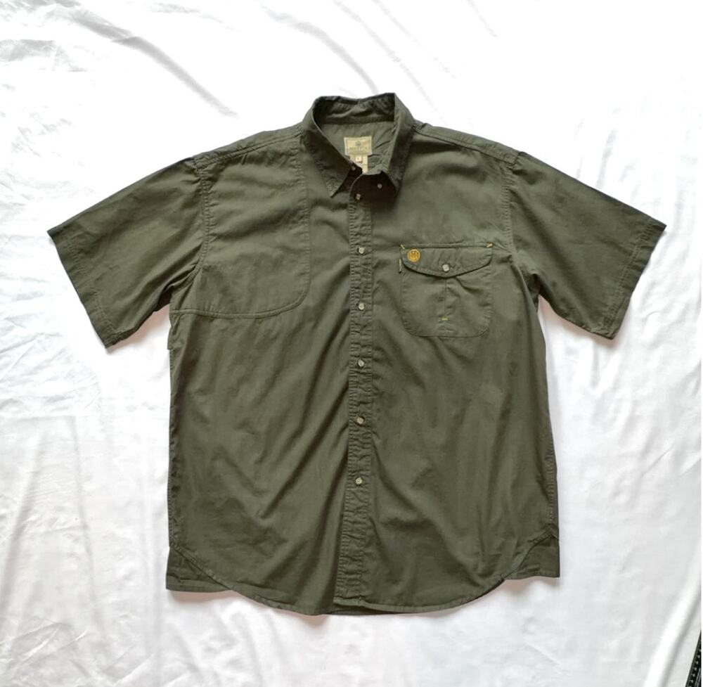 Beretta Men's XL Olive Green Short Sleeve Vented Hunting Shooting Shirt Cotton